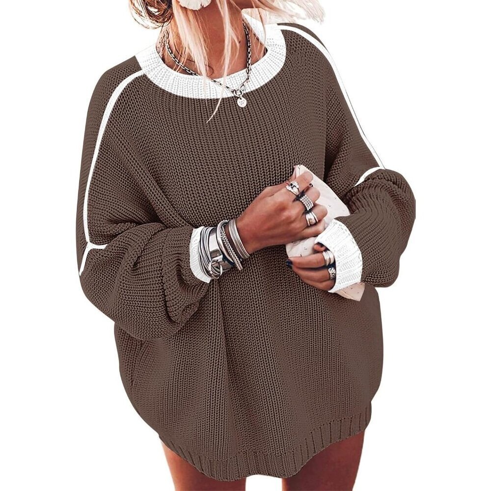 Women's Pure Coffee Oversized Winter Clothes Batwing Long Sleeve Knit Sweater - Picture 1 of 5